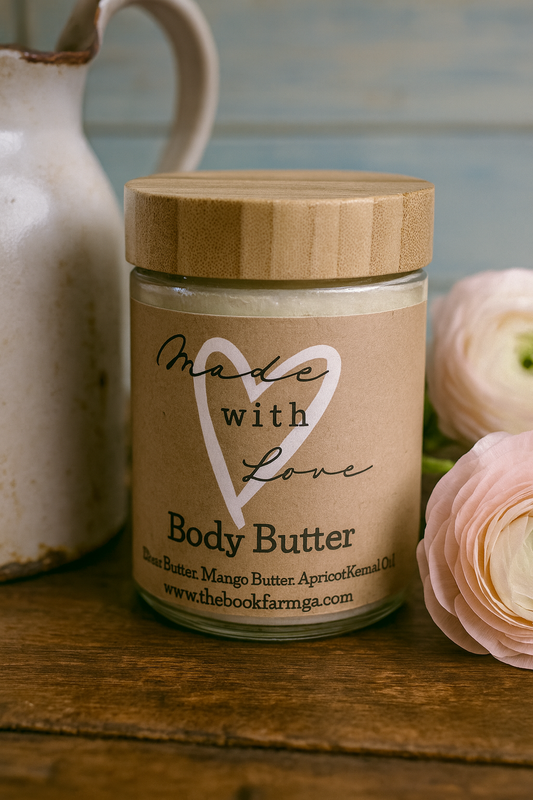 Handmade body butter jar from The Book Farm Georgia; choose your fragrance